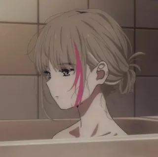 📕 74f49b0d 动漫, 女孩, 伤心, 洗澡, 情绪化, 眼泪, 粉色头发 whatsapp sticker