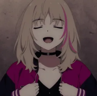 📕 b3ffe224 动漫, 女孩, 微笑, 可爱, 夹克, 颈链, 粉色发束, 卡通, 插画 whatsapp sticker