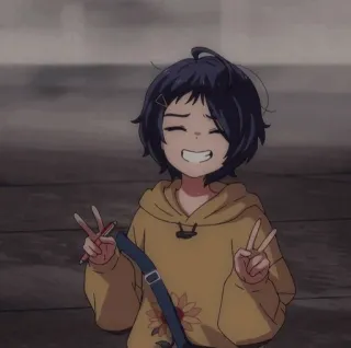 🌻 d0531280 动漫, 女孩, 和平手势, 连帽衫, 卡通, 可爱 whatsapp sticker