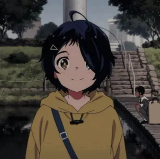 🌻 fd474237 动漫, 女孩, 角色, 黄色连帽衫, 微笑 whatsapp sticker