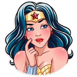 🤔 166d012c Wonder Woman 神奇女侠, 戴安娜·普林斯, DC漫画, 超级英雄, 漫画, 卡通, 女性, 思考 telegram sticker