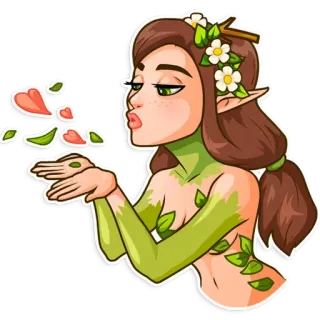 😘 1a7e675a Elf, Frau, Natur, Kussmund, Fantasy, Blätter, Fee telegram sticker