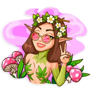 ☮️ 3cfd0085 Hippie, Elf, Cannabis, Pilze, Frieden, Blumenkranz telegram sticker