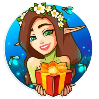 🎁 671c20f0 elfe, fee, geschenk, präsent, blumen, natur, cartoon, fantasie telegram sticker