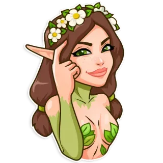 🧐 7e1ea190 elfe, frau, blumen, fantasy, comic telegram sticker