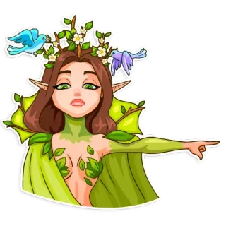 👉 a1705917 elfe, frau, natur, blätter, vogel telegram sticker