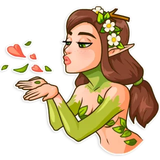 😘 0f070560 elfe, frau, comic, fantasy, blätter, kussmund, grün telegram sticker