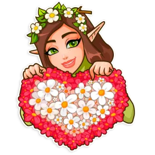 🌺 55c35807 elfe, blumen, herz, frau, cartoon, aufkleber telegram sticker