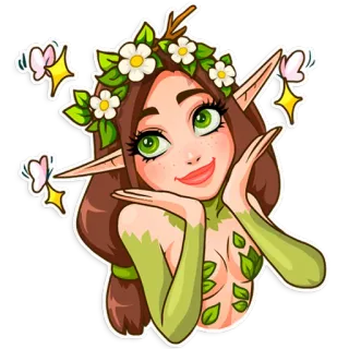 ☺️ 598417f0 Elf, Fee, Fantasy, Natur, Cartoon, Frau, Fabelwesen telegram sticker