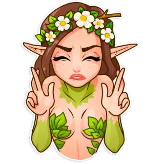 😖 749df985 elfe, fee, fantasy, frau, natur, blätter, blumen, cartoon telegram sticker