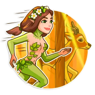 🏃 9d71ff36 Elf, Frau, Wald, Blätter, Hirsch, Natur, Cartoon telegram sticker