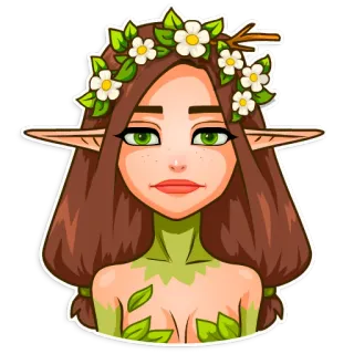 😑 b4bbc601 Elf, Fee, Frau, Fantasy, Charakter, Natur, Blätter, Blumen telegram sticker