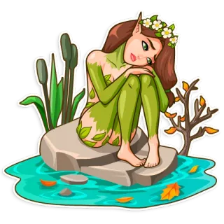 😢 f9c77542 Natur, Elf, Fantasy, Fee, Fabelwesen, Teich, Blätter, Wald telegram sticker