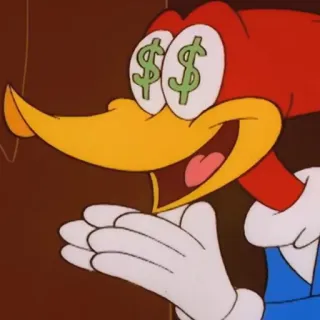 🤑 189cfea3 Woody Woodpecker cartoon, dollar signs, eyes, money, woody woodpecker telegram sticker