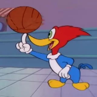 🏀 636e19fa Woody Woodpecker cartoon, woody woodpecker, basketball, bird, spinning telegram sticker