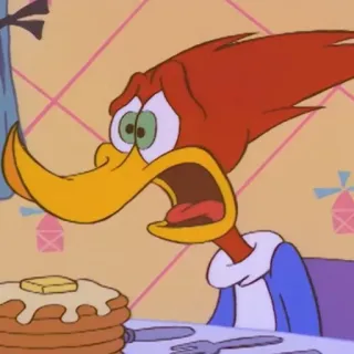 😧 a0b59f45 Woody Woodpecker cartoon, bird, woody woodpecker, pancakes telegram sticker