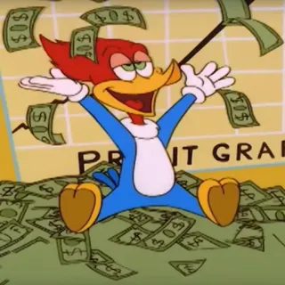 💸 b06e8c3a Woody Woodpecker PROFIT GRAP cartoon, money, happy, woody, woodpecker, profit telegram sticker