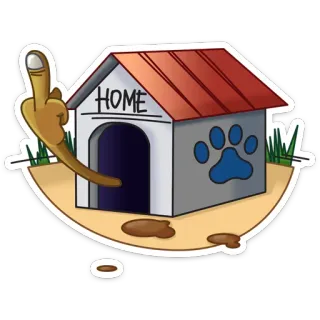 🖕 28925286 HOME doghouse, home, middle finger, offensive, cartoon, dog, paw print whatsapp sticker