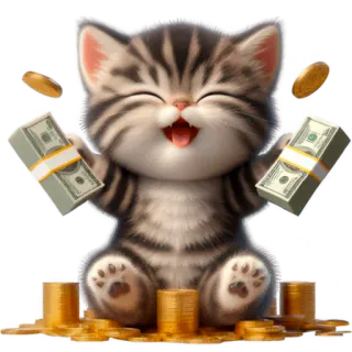 🤑 291f29ee kucing, uang, tumpukan, kesuksesan, kekayaan, kartun, mata uang, perayaan telegram sticker