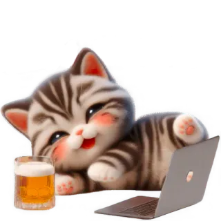 🥃 2d9d30e0 kucing, anak kucing, laptop, bir, kucing kartun, hewan, lucu telegram sticker