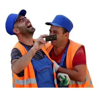 😂 6b000ba1 노동자, 건설, 웃음, 남자, 블루칼라, 주황색 조끼 telegram sticker