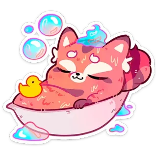 ⭐ 514650fb кот, ванна, резиновая уточка, мультфильм, милый, пузыри, животное telegram sticker