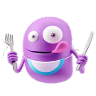 😋 ac99726e monster ungu, garpu, pisau, makan, kartun, makanan telegram sticker