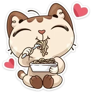 💋 8643cea4 cat, noodles, eating, cute, food, hearts, cartoon telegram sticker
