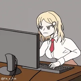 😡 5125e4c2 @Fix_x_Fox Anime, Komputer, Kantor, Gadis, Bekerja, Ilustrasi telegram sticker