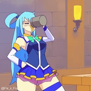 🥴 9b997b88 Aqua Anime, Gadis, Minum, Rambut biru, Karakter wanita, Aqua, Konosuba telegram sticker