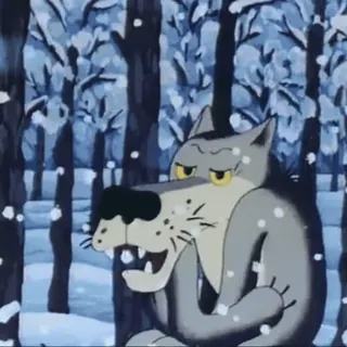 ⁉️ 4d8a9738 lupo, inverno, neve, foresta, cartone animato, animale telegram sticker