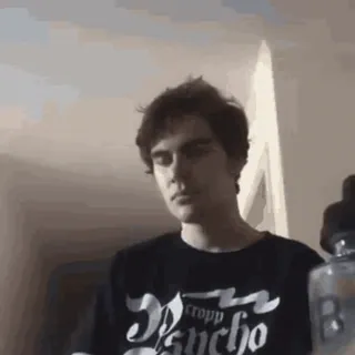 😴 b15e681b Cropp Psycho man, t-shirt, indoors, monochrome, person, portrait telegram sticker