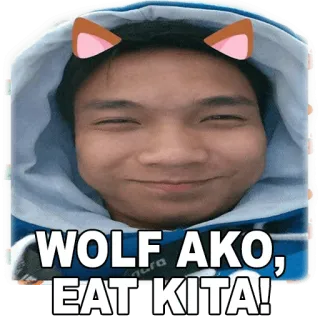 🐺 8ff0d550 WOLF AKO, EAT' KITA! lupo, orecchie da animale, selfie, testo, felpa con cappuccio, mangiare whatsapp sticker