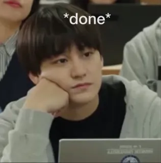 👽 336dea4c *done* meme, chán, mệt, sinh viên, xong, Hàn Quốc telegram sticker
