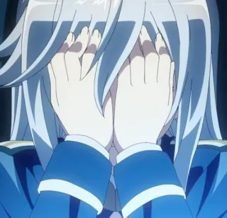 💔 590dc121 Anime, Chica, Pelo blanco, Cubriendo cara, Triste, Emocional whatsapp sticker