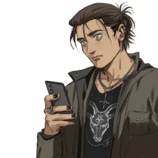 😐 d3f69b0d Eren Yeager Attack on Titan 动漫, 艾伦·耶格尔, 手机, 项链, 贴纸 whatsapp sticker
