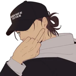 🖕 e5be7e4c WOMEN WANT ME FISH FEAR ME 冒犯手势, 中指, 讽刺的, 表情包, 幽默, 帽子 whatsapp sticker