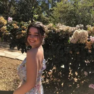 🤍 42a24280 woman, flowers, dress, garden, portrait, smile, nature whatsapp sticker