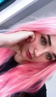 🤍 bc4d6d7b pink hair, woman, selfie, portrait, beauty, makeup whatsapp sticker