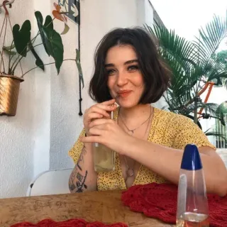 🤍 f71da791 woman, drink, portrait, indoors, table whatsapp sticker