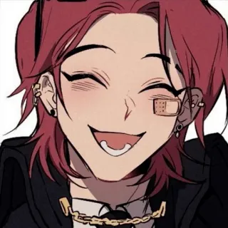 😄 71635c05 anime, sorriso, cerotto, capelli rossi, allegro, orecchini telegram sticker