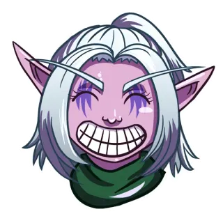 😁 3d52e31e Elf, Fantasy, Cartoon, Figur, Lila, Weißes Haar, Grinsen telegram sticker