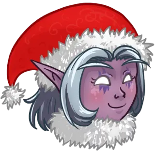 🎉 54813988 weihnachten, elf, weihnachtsmütze, lila haut, fantasy, cartoon, festlich, feiertage telegram sticker