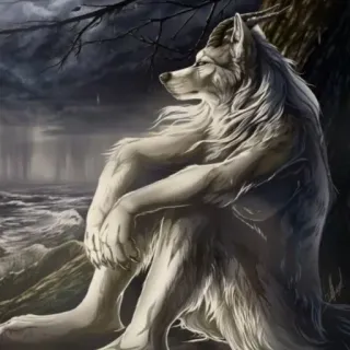 😔 e0ec8462 wolf, animal, fantasy, werewolf, creature, monster whatsapp sticker