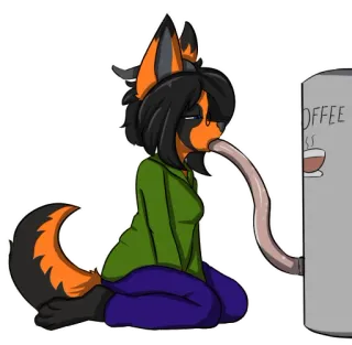 ☕️ 0bda1b60 COFFEE animal, fox, coffee, drinking, furry, cartoon telegram sticker