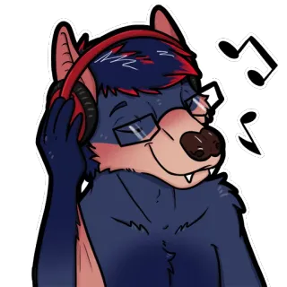 🎼 2fbd44ca Furry, Antropomorfo, Lupo, Musica, Cuffie, Occhiali, Cartone animato, Animale whatsapp sticker