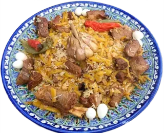 🍚 75597339 Essen, Pilaw, Plow, Reis, Fleisch, Zentralasiatische Küche, Gericht telegram sticker