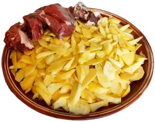 🥕 93424054 Fleisch, Kartoffeln, Essen, Zutaten, rohes Fleisch, Kochen telegram sticker