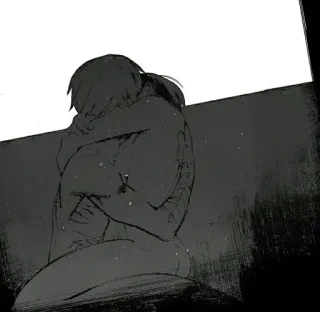 ☠️ e20fd17f casal, abraço, abraçar, tristeza, amor, ilustração, monocromático whatsapp sticker