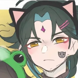 🪀 083e0bf9 Xiao Genshin Impact Anime, Video game, Fanart, Telinga kucing, Hijau, Katak, Xiao, Genshin Impact telegram sticker